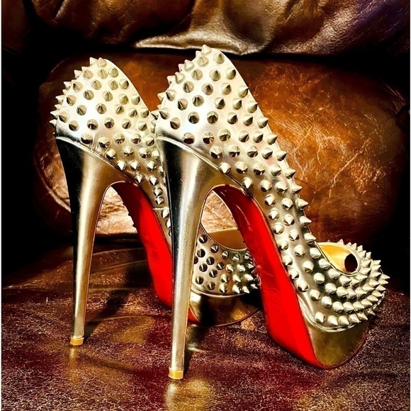 100% Authentic Christian Louboutin “Specchio” Lady Peep spikes. EU 38.5 140mm - Picture 4 of 8